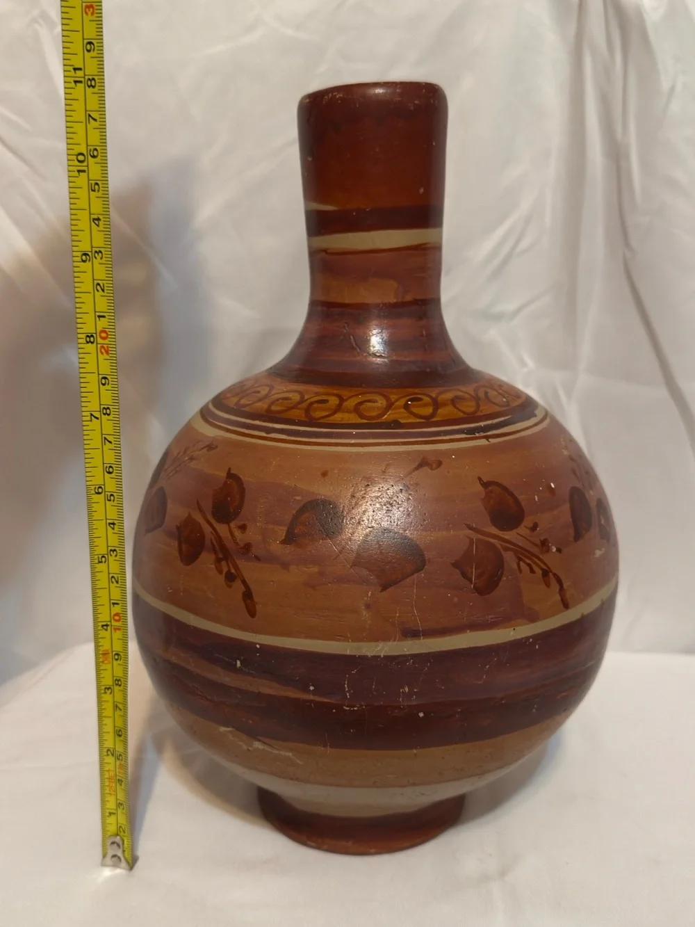 Tonala Pottery Water Jug/Hand-Painted Brown Decorative Ceramic Vase